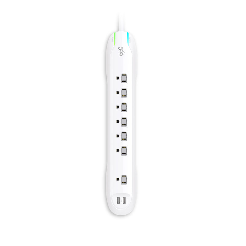360 Electrical Idealist 3.4 7-Outlet Surge Strip with 2 x 3.4A USB ports and 1.8-meter (6-ft) Cord - White