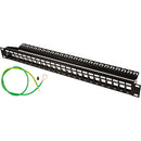 Vertical Cable 1U 24 Port Shielded Keystone Patch Panel with Ground and Cable Manager - Black