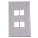 Vertical Cable 4-port Keystone Insert Decora Wall Plate - White