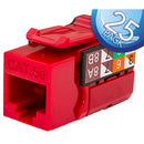 Vertical Cable RJ45/Cat5e 8x8 Data Grade Keystone Insert - 25-pack - Red