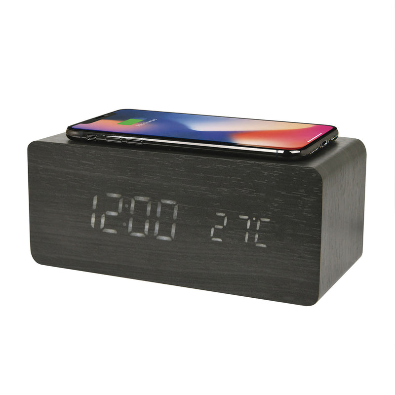 CJ Tech 10-Watt Qi Wireless Charging Alarm Clock - Black