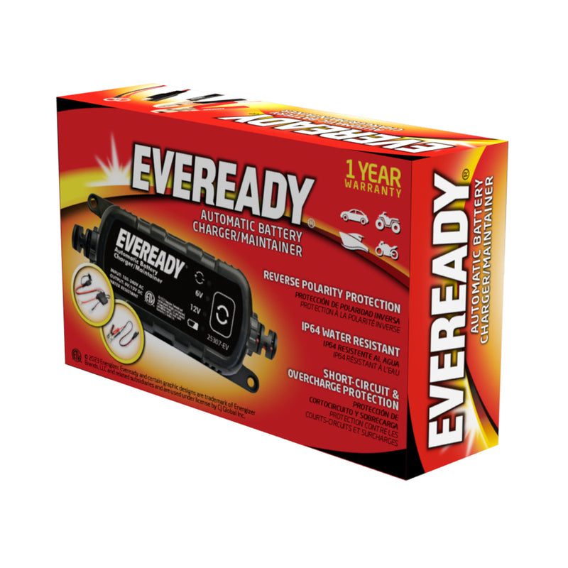 Eveready 1.2-amp Automatic 6-volt/12-volt Battery Charger/Maintainer - Black