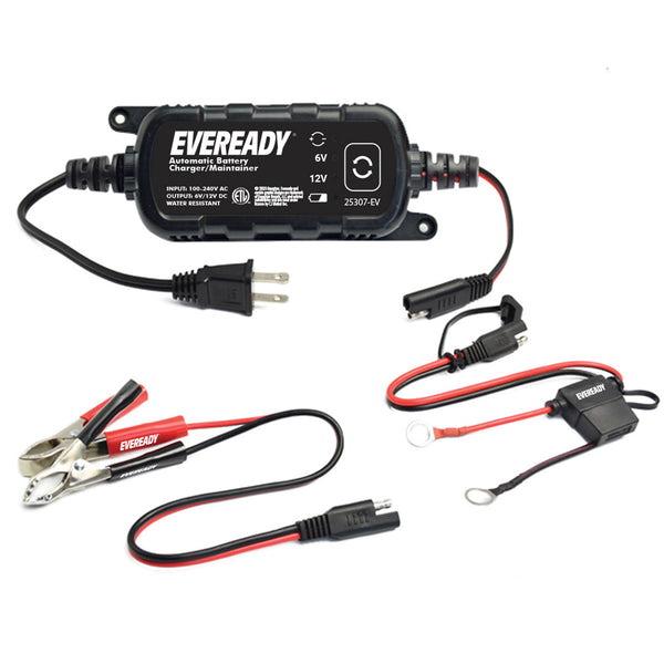 Eveready 1.2-amp Automatic 6-volt/12-volt Battery Charger/Maintainer - Black