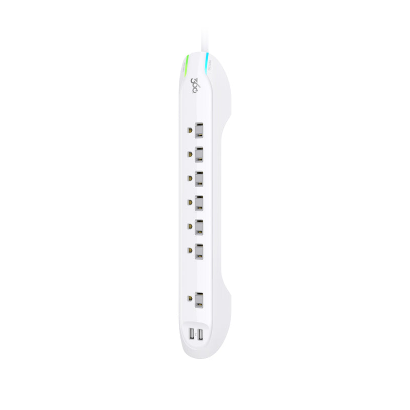 360 Electrical Idealist 3.4 7-Outlet Surge Strip with 2 x 3.4A USB ports and 1.8-meter (6-ft) Cord - White