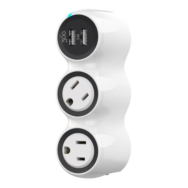 360 Electrical PowerCurve Mini 2-Outlet Rotating Surge Tap with 2 x 3.4A USB ports - 2nd Generation - White