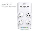 360 Electrical Revolve 45W 4-Outlet Rotating Surge Tap with 2 x USB-A ports and 1 x USB-C port - White/Grey