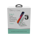 CJ Tech 15-watt 3-in-1 Qi Fast Wireless Charging Station - White