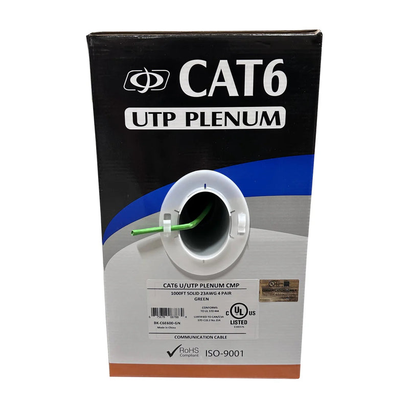 Infinite Cables CAT6 4-Pair Solid U/UTP 550-Mhz 23-Gauge CMP Plenum Bulk Cable - 304.2-meter (1000-ft) Pull Box - Green