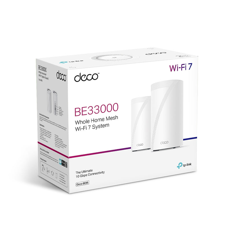 TP-Link Deco BE95 BE33000 Quad-Band Whole Home Mesh Wi-Fi 7 System - 2-pack - White