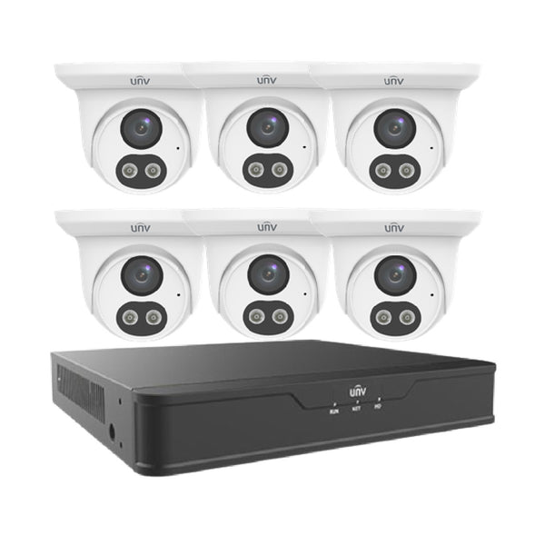 Uniview 8-Channel 2TB Hard Drive NVR Security System with 6 x 4MP PoE Dome Cameras - White