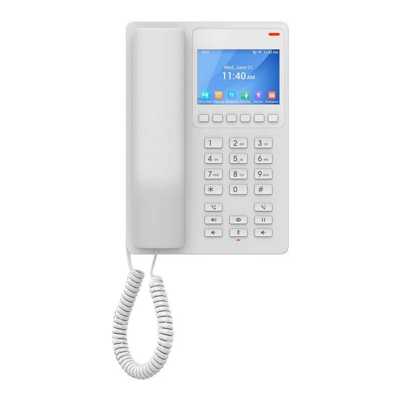 Grandstream GHP630W Compact Hotel Phone with colour LCD, PoE Fast Ethernet Port and Integrated Dual-Band 2.4-GHz & 5-GHz Wi-Fi 6 - White