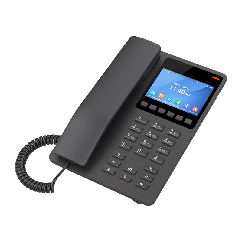 Grandstream GHP631W Compact Hotel Phone with Colour LCD, PoE Fast Ethernet Port and Integrated Dual-Band 2.4-GHz & 5-GHz Wi-Fi 6 - Black