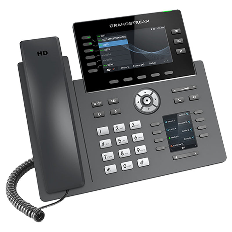 Grandstream GRP2616 6-line Carrier-Grade IP Phone with Dual PoE Gigabit Ethernet Ports and Dual-band 2.4-GHz & 5-GHz Wi-Fi - Black