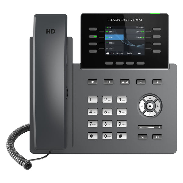 Grandstream GRP2624 8-Line Professional Carrier-Grade IP Phone with Dual PoE Gigabit Ethernet Ports and Dual-band 2.4-GHz & 5-GHz Wi-Fi - Black