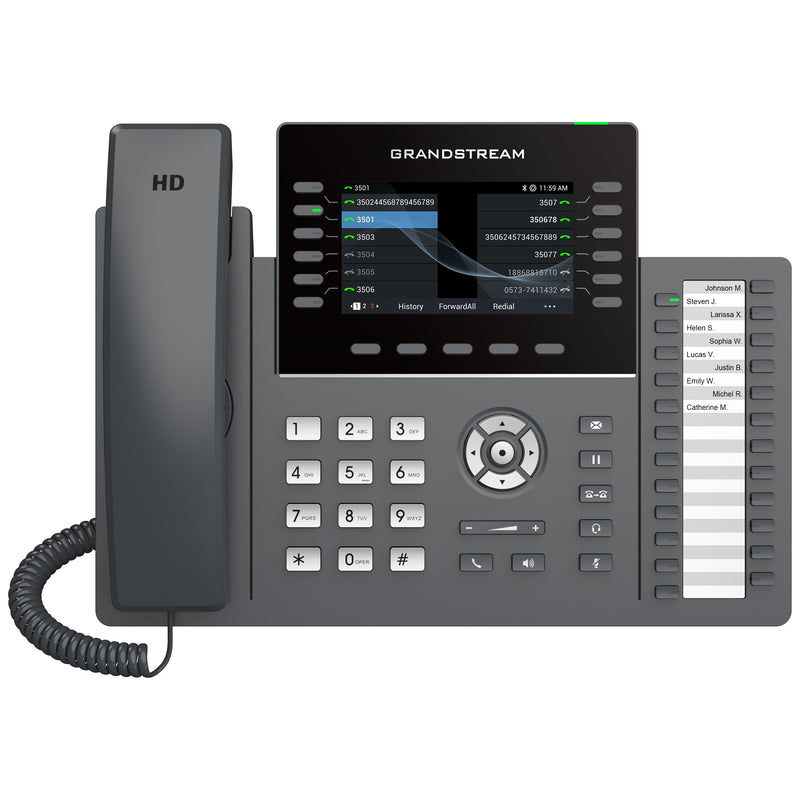 Grandstream GRP2636 12-Line Professional IP Phone with Dual PoE Gigabit Ethernet Ports, Dual-band 2.4-GHz & 5-GHz Wi-Fi and 24 MPK Extension Keys - Black