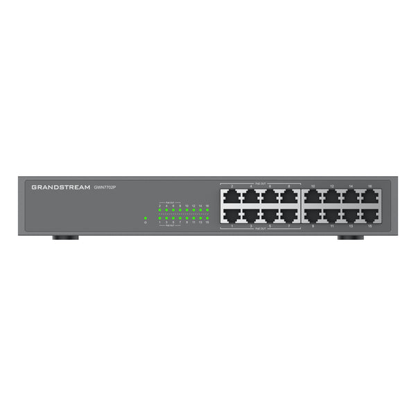 Grandstream Rackmountable Layer 2 Unmanaged 16-port Gigabit Ethernet Switch with 8 x PoE Output - Grey