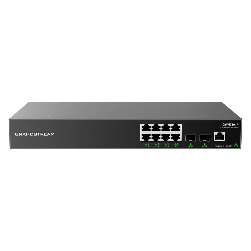 Grandstream Rackmountable Enterprise Layer 2+ 10-port Managed PoE Network Switch with 8 x PoE Gigabit Ethernet Ports and 2 x SFP Ports - Grey (CALL FOR QUOTE)