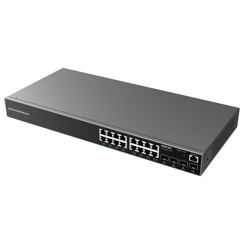 Grandstream Rackmountable Enterprise Layer 2+ 20-port Managed Network Switch with 16 x Gigabit Ethernet Ports and 4 x SFP Ports - Grey