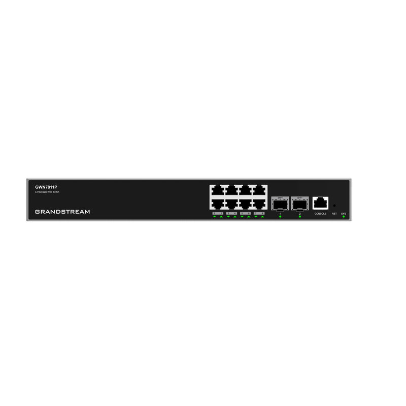 Grandstream Rackmountable Enterprise Layer 3 10-port Managed PoE Network Switch with 8 x PoE Gigabit Ethernet Ports and 2 x SFP+ Ports - Grey