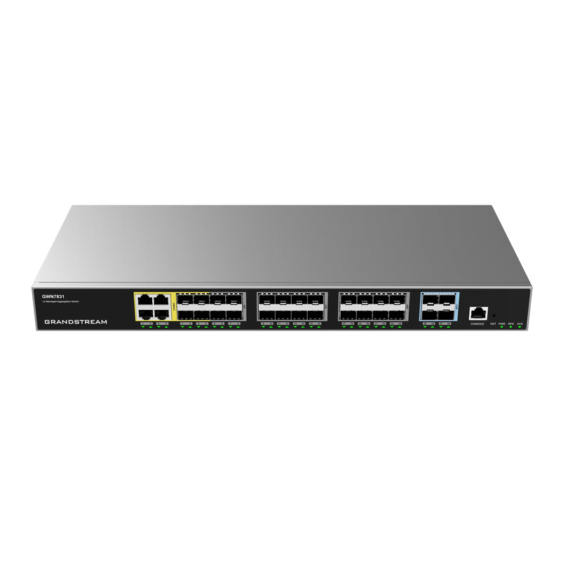 Grandstream Rackmountable Enterprise Layer 3 32-port Managed Aggregation Switch with 24 x SFP Ports, 4 x SFP+ Ports, and 4 x Gigabit Ethernet Combo Ports - Grey