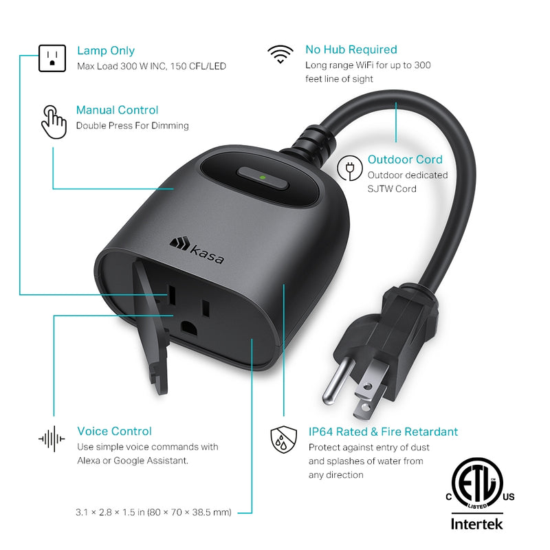 TP-Link Kasa Smart Wi-Fi Outdoor Plug-In Dimmer - Black