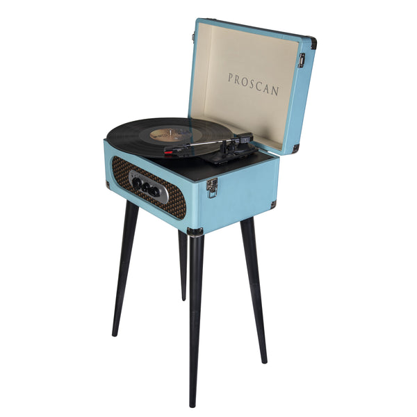 Proscan Bluetooth Retro 3-Speed Turntable with Stand and FM Radio - Blue