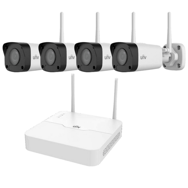 Uniview KIT301-04LS3-W/4*2122LB-ABF40WK-G 8-channel Wi-Fi NVR Security System with 4 Smart IR 2MP HD Wi-Fi Bullet Network Cameras - White