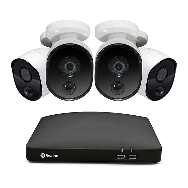 Swann 1080p 4-channel 64GB MicroSD DVR Security System with 4 x Heat and Motion Detection Bullet Cameras - White