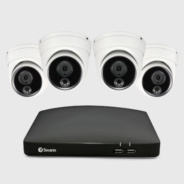 Swann 1080p 4-channel 64GB MicroSD DVR Security System with 4 x Heat and Motion Detection Dome Cameras - White