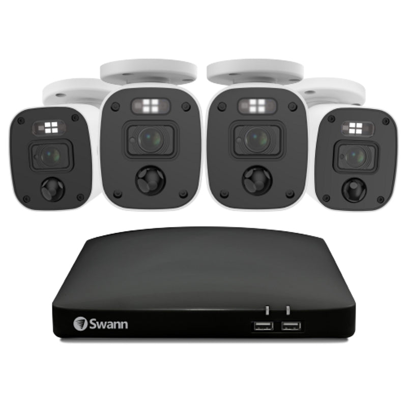 Swann 1080p Full HD 8-channel 1TB Audio/Video DVR Security System with 4 x LED Lights & Sirens Enforcer Bullet Cameras (PRO-1080MQB)  - White