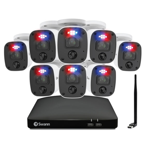 Swann 1080p Full HD 8-channel 1TB Audio/Video Wi-Fi DVR Security System with 8 x LED Lights & Sirens Enforcer Bullet Cameras (PRO-1080MQB)  - White