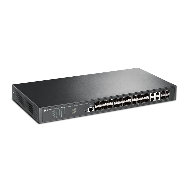 TP-Link JetStream 24-Port SFP L2+ Rackmountable Managed Switch with 4 x 10GE SFP+ Slots - Grey