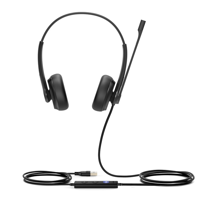 Yealink UH34 Microsoft Teams Certified USB-A Wired Dual Headset with Leather Ear Cushions - Black