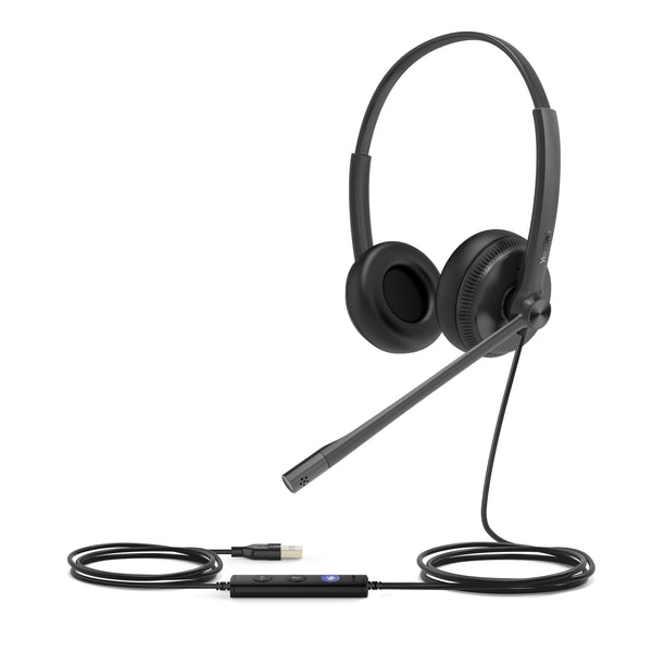 Yealink UH34 Microsoft Teams Certified USB-A Wired Dual Headset with Leather Ear Cushions - Black