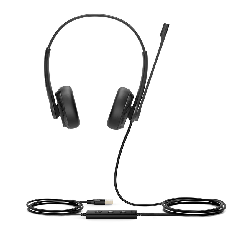 Yealink UH34 Unified Communications USB-A Wired Dual Headset with Leather Ear Cushions - Black