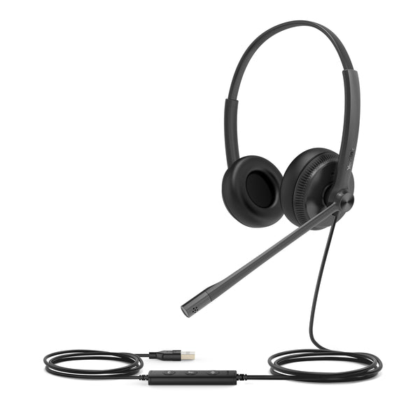 Yealink UH34 Unified Communications USB-A Wired Dual Headset with Leather Ear Cushions - Black