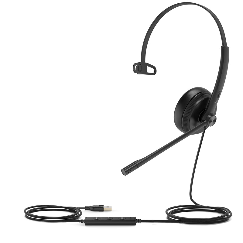 Yealink UH34 Unified Communications USB-A Wired Mono Headset with Leather Ear Cushion - Black