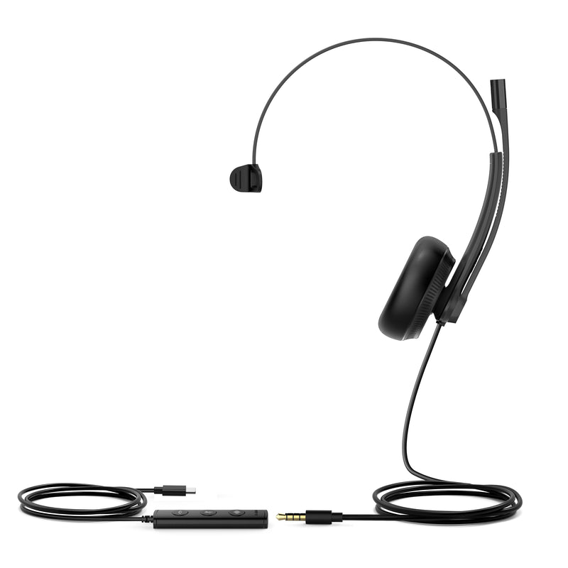 Yealink UH34SE Unified Communications USB-C Wired Mono Headset with Leather Ear Cushion - Black