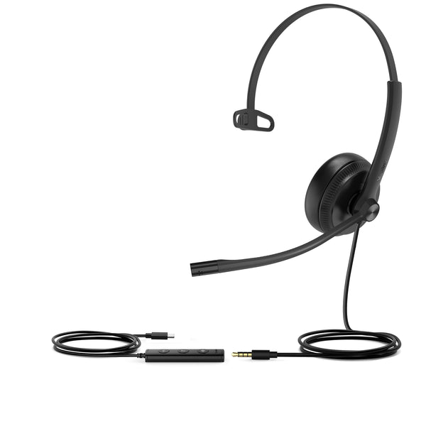 Yealink UH34SE Unified Communications USB-C Wired Mono Headset with Leather Ear Cushion - Black