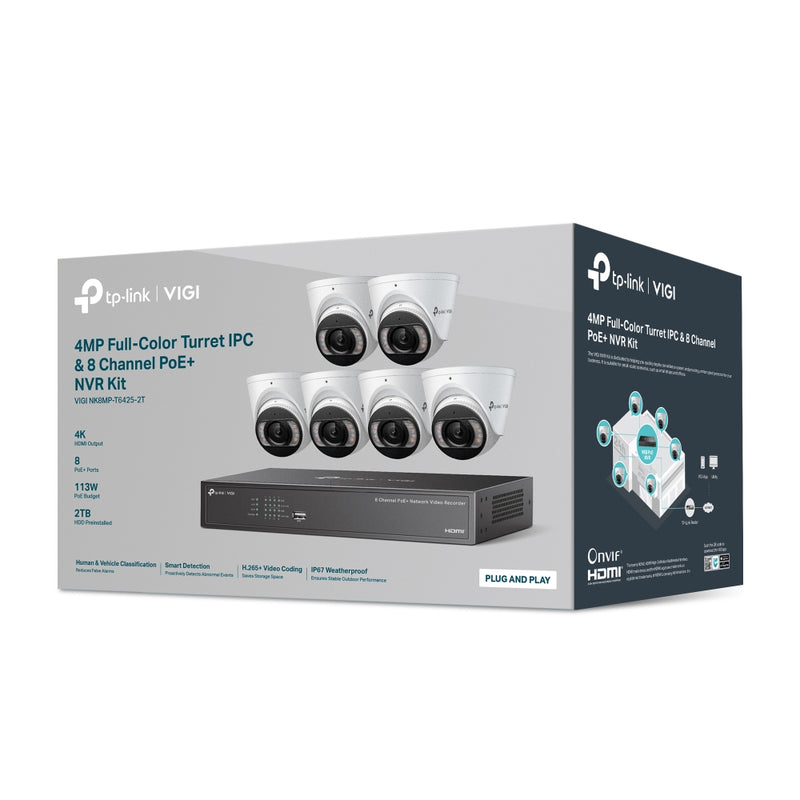 TP-Link VIGI 4MP Full-Color Turret IPC & 8 Channel PoE+ NVR Kit