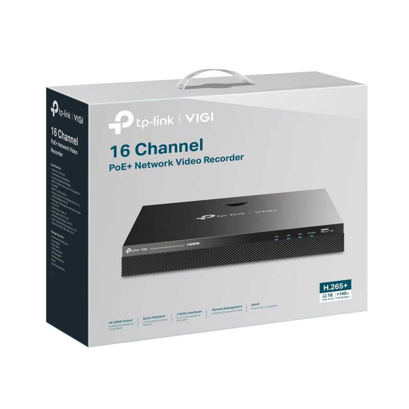 TP-Link VIGI 4K 16-channel PoE+ 2 SATA Interface Network Video Recorder NVR with 4TB Hard Drive - Black