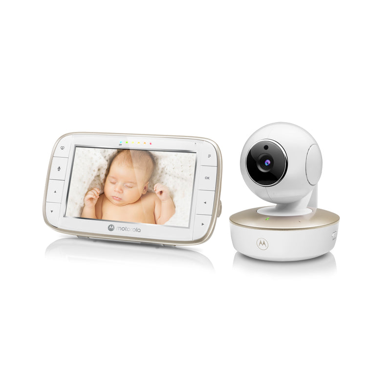 Motorola VM855 Connect Portable Wi-Fi Video Smart Baby Monitor with Flexible Crib Mount - White & Gold