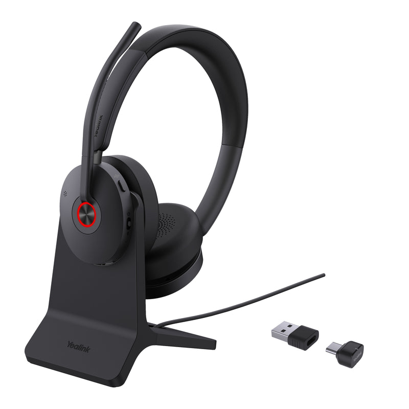 Yealink BH74 Unified Communications Essential Bluetooth Wireless Headset with USB-C Dongle, USB-A Adapter and Charging Stand - Black