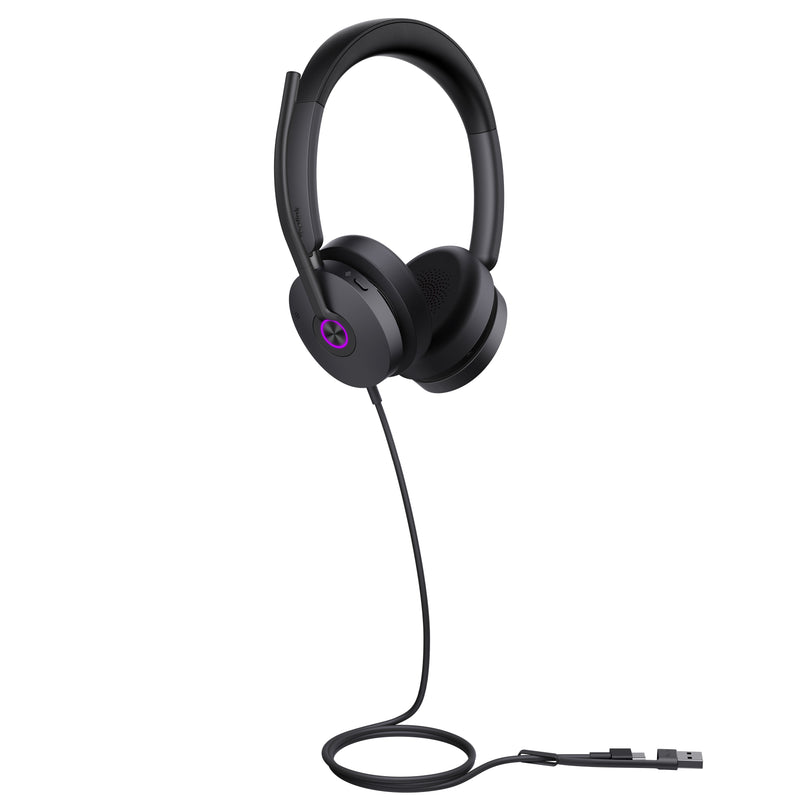 Yealink UH48 Unified Communications USB-C Wired Dual Headset with USB-A Adapter - Black