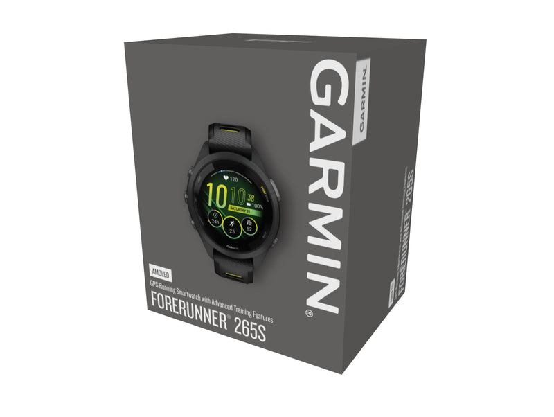 Garmin Forerunner® 265S GPS Smartwatch - Black Bezel and Case with Black/Amp Yellow Silicone Band