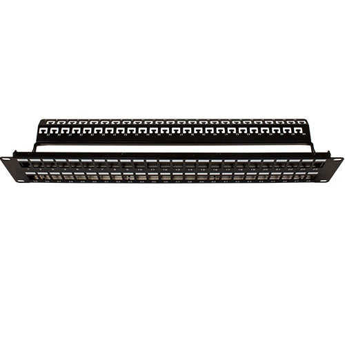 Vertical Cable Rack Mountable 2U 48-port Shielded Blank Patch Panel with Ground and Cable Manager - 48.26-cm (19-in) - Black