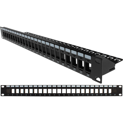 Vertical Cable 1U 24 Port Shielded Keystone Patch Panel with Cable Manager - Black