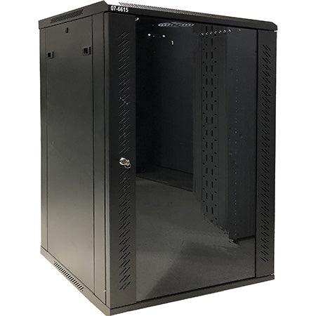 HomeWorx 19-in 15U Wall Mount Network Server Cabinet with Lockable Glass Door - Black