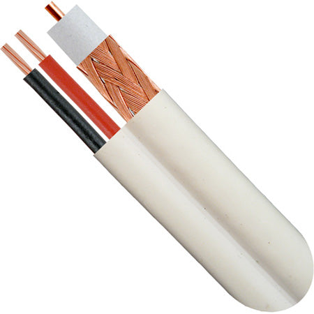 Vertical Cable RG59 Siamese 20-gauge Bare Copper Coaxial Cable 85% Copper Clad Aluminum Braid, 18-gauge 2-Conductor Bare Copper Power Cable - 152.4-meter (500-ft) Pull Box -White