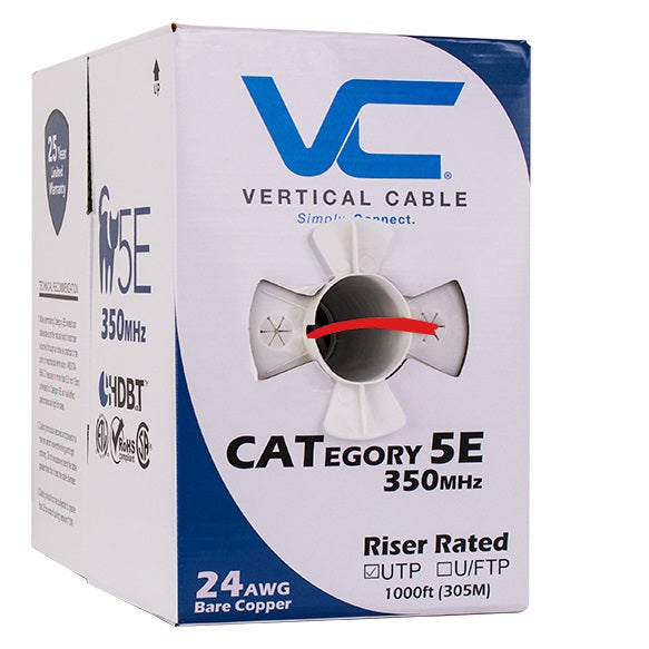 Vertical Cable Cat5e 24-gauge UTP 8-conductor Solid Bare Copper 350MHz Riser Rated PVC Jacket - 304.8-meter (1000-ft) Pull Box - Red